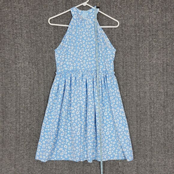 Shein Dress Womens Small / 4 Blue White Floral Sleeveless Pleated Ruffle Waist - Picture 3 of 10